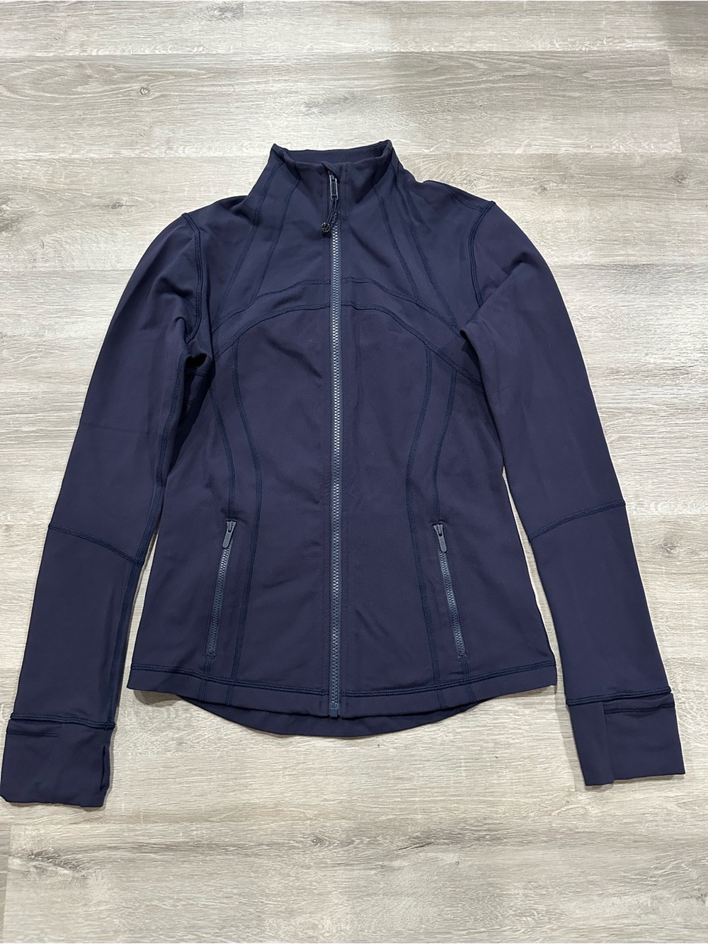 B49 Lululemon Define Jacket Women Size 8 Navy Blue Luon Full Zip Thumbholes